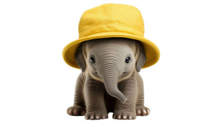 Cute Elephant in yellow hat isolated on a transparent background