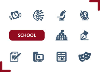 School Icons. Education, Brain, Knowledge, Learning, Science, Computer, Test Icon