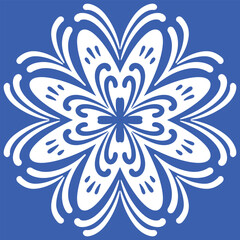 Pattern blue and white. Winter decor, snowflakes,christmas decor. Seamless pattern tile with Victorian motives.Ceramic tile in talavera style. Ornamental blue and white patterns for any decor.