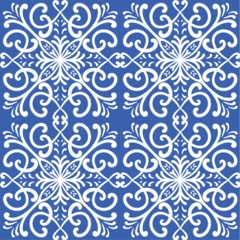 Foto auf Acrylglas Pattern blue and white. Winter decor, snowflakes,christmas decor. Seamless pattern tile with Victorian motives.Ceramic tile in talavera style. Ornamental blue and white patterns for any decor. © Lex_Sky