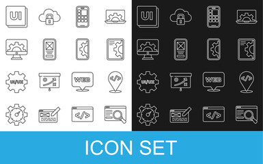 Set line UI or UX design, Front end development, Web, Mobile Apps, and icon. Vector