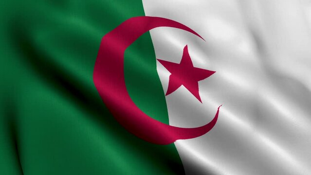 Algeria Flag. Waving  Fabric Satin Texture Flag of Algeria  3D illustration. Real Texture Flag of the Peoples Democratic Republic of Algeria 4K Video