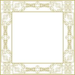 Vintage Art Nouveau square gold frame with fancy ornament. Design for title page, card, invitation and more. Vector illustration