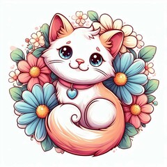 beautiful funny cute adorable cat cartoon sticker vector graphic design.playful portrait domestic kittens isolated sketch illustration.watercolor sitting kitty fur eyes feline drawing art for print

