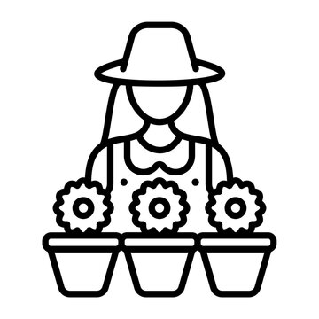 gardener with flowers in pots clip art preview