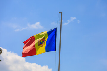 Flag of the state of the Republic of Moldova. Background with selective focus and copy space