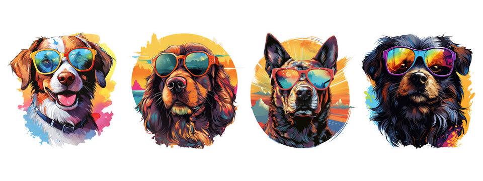 Dog wearing sunglasses on transparent background