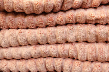 Stack of towels. Background with selective focus and copy space