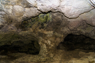 Karst cave. Background with selective focus and copy space