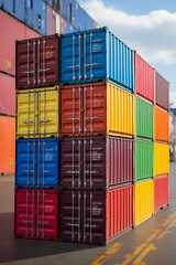 Containers on board, They are on top of each other, different colors