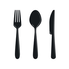 Set of knife, fork and spoon. Monochrome vector illustration - obrazy, fototapety, plakaty