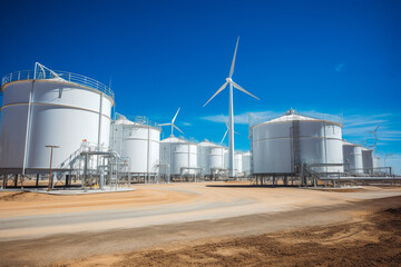 Obraz premium Wind turbines store electricity in large tanks of sodium. Wind electric power.