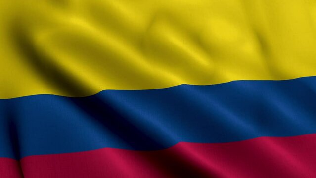 Colombia Flag. Waving  Fabric Satin Texture of the Flag  Colombia 3D illustration. Real Texture Flag of the Colombia 4K Video