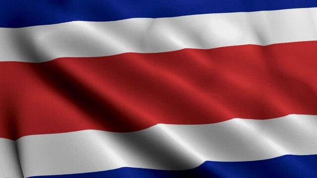 Costa Rica Flag. Waving  Fabric Satin Texture of the Flag of Costa Rica 3D illustration. Real Texture Flag of the Costa Rica 4K Video