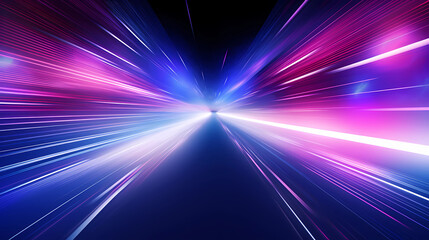 Fototapeta na wymiar high speed technology concept background, light abstract background. Image of speed motion on the road. Abstract background in blue and purple neon glow colors