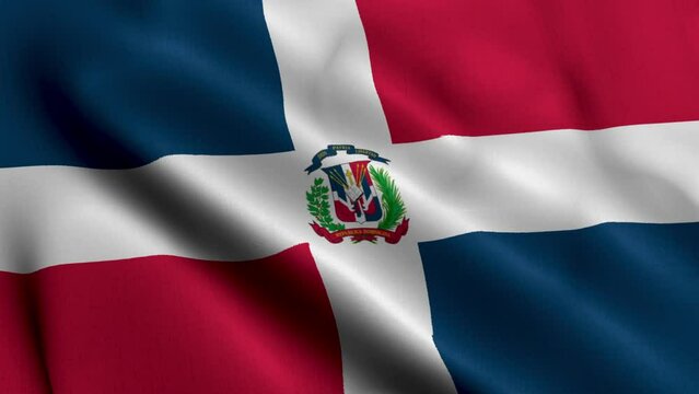 Dominican Republic Flag. Waving  Fabric Satin Texture of the Flag of Dominican Republic 3D illustration. Real Texture Flag of the Dominican Republic 4K Video