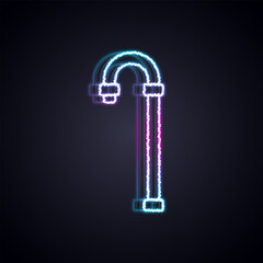 Glowing neon line Walking stick cane icon isolated on black background. Vector