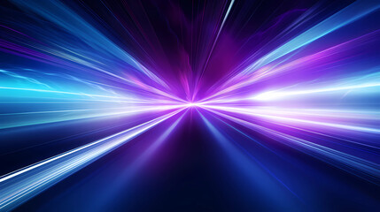high speed technology concept background, light abstract background. Image of speed motion on the road. Abstract background in blue and purple neon glow colors