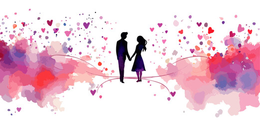 Paar Hochzeit Ehepaar Wasserfarben Plakativ Karte Wedding Silhouette Verliebt Liebe