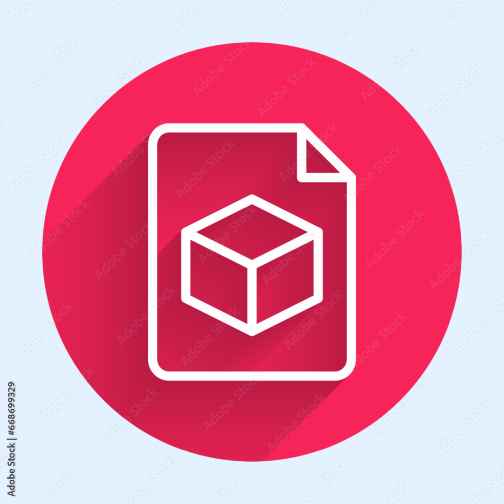 Poster white line isometric cube file icon isolated with long shadow. geometric cubes solid icon. 3d square