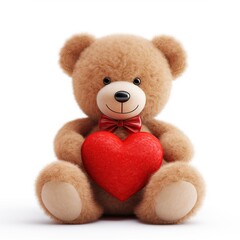 cute teddy bear holding red love heart png white background