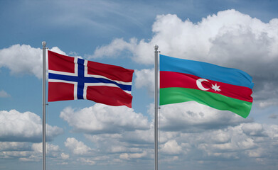 Azerbaijan and Norway flags, country relationship concept
