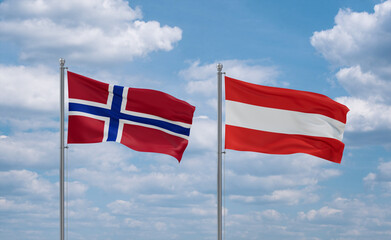 Austria and Norway flags, country relationship concept