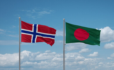 Bangladesh and Norway flags, country relationship concept
