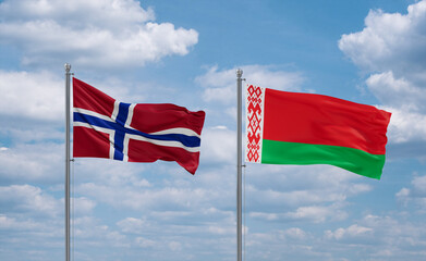Belarus and Norway flags, country relationship concept