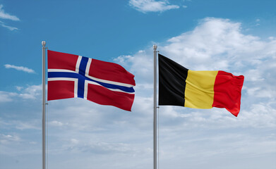 Belgium and Norway flags, country relationship concept