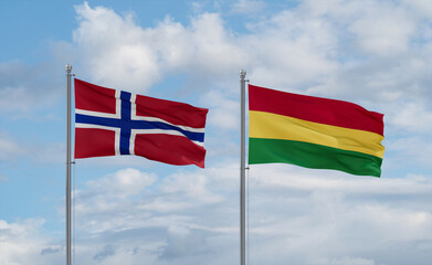 Bolivia and Norway flags, country relationship concept