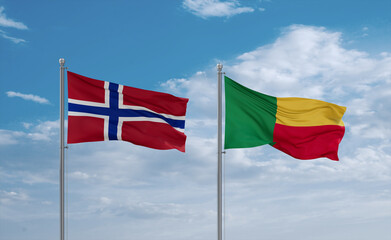 Benin and Norway flags, country relationship concept