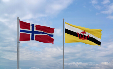 Brunei and Norway flags, country relationship concepts