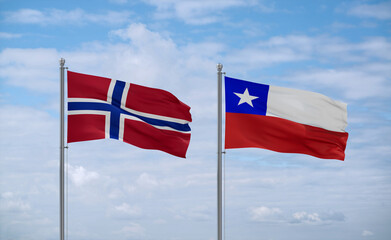 Chile and Norway flags, country relationship concept