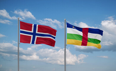 Central African Republic and Norway flags, country relationship concept