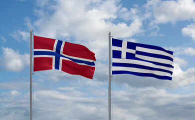 Greece and Norway flags, country relationship concept