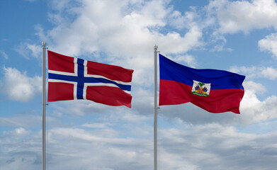 Haiti and Norway flags, country relationship concept