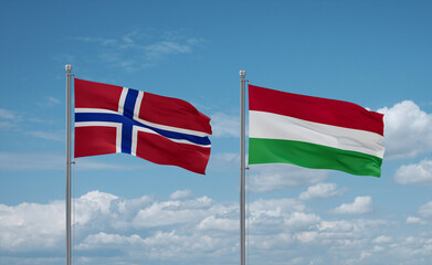Hungary and Norway flags, country relationship concept