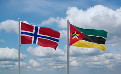 Mozambique and Norway flags, country relationship concept