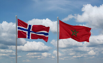 Morocco and Norway flags, country relationship concept