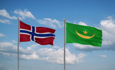 Mauritania and Norway flags, country relationship concept