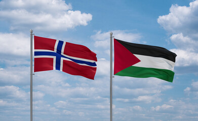 Palestine and Norway flags, country relationship concept