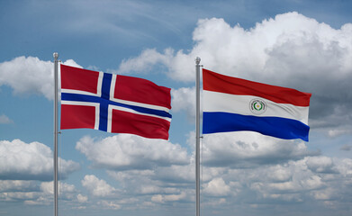 Paraguay and Norway flags, country relationship concept