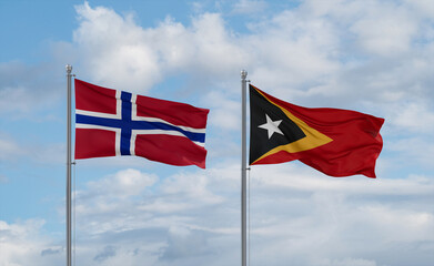 East Timor and Norway flags, country relationship concept