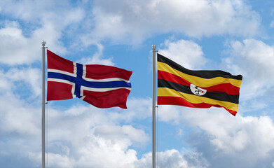 Uganda and Norway flags, country relationship concept