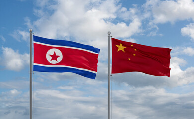 China and North Korea flags, country relationship concept