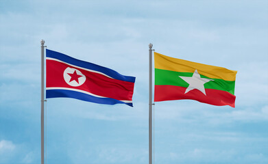 Myanmar and North Korea flags, country relationship concept