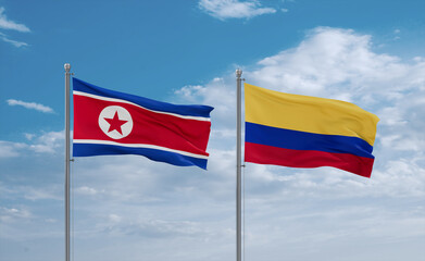 Colombia and North Korea flags, country relationship concept