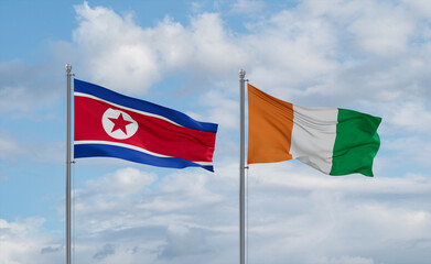 Ivory Coast and North Korea flags, country relationship concept