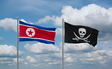 Pirate and North Korea flags, country relationship concept